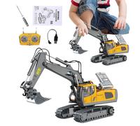 Excavadora de Control Remoto, Excavadora para construcción y - Vehículos de construcción teledirigidos con y Sonidos - para niños y niñas de 3 - 8 años para Uso Interior y Exterior en jardín