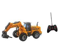 Excavadora de juguete teledirigida RC con luces LED para obras teledirigidas para niños bulldozer tractor, excavadora, excavadora radiocontrolada, vehículos de trabajo, martillo, neumático puerta