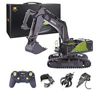 Excavadora RC de aleación, 1:14, 22 canales, 2.4 G, 4 en 1, rotación de 360°, multifuncional, modelo de camión de construcción RC con luces LED, regalos para entusiastas de las excavadoras RC
