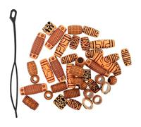 EXCEART 40 Cuentas de Madera Cabello Agujero Grande, Diseño Tallado Único, Fáciles de Montar, Ideales para Rastas y Barba en Salidas Diarias y Fiestas