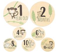 EXCEART 7 Piezas Marcadores De Hitos Del Viaje Tarjeta De Anuncio De Nacimiento De Recién Nacido Accesorios De Fotografía Recién Nacido Hito Mensual De Madera Dibujos Animados Adornos Bebé