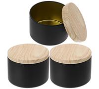 EXCEART Candle Tin Jars Round Containers: 3Pcs DIY Tealight Storage Holders Candle Making Container with Wooden Lids for Home Use Black