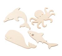 EXCEART de Recortes de Madera sin Terminar Color Blanco 24 Piezas en Formas de Animales del Océano sin Rebabas, Decoración Creativa y Divertida para Manualidades DIY