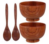 EXCEART Juego de Cuencos de Madera Redondos para Servir Arroz y Sopa, Apilables y Ahorradores de Espacio, Utensilios de Cocina Ideales para Uso Diario