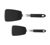 EXCEART Palas para Freír Filetes y Pizza 2 Piezas de Acero Inoxidable y Silicona Negra Espátulas Caseras para Carne Mango Ergonómico Utensilios de Cocina Resistentes para Hogar y
