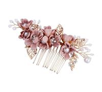 EXCEART Peineta de Flores Rosa para Novia y Dama de Honor, Accesorio de Cabello Nupcial Perlas, Aleación y Tela, Peineta Lateral para Boda, Tocado Floral Elegante para Eventos Obsequios