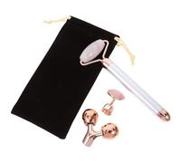 EXCEART Rodillo Facial de Jade Natural Eléctrico Plata, Palo de Masaje para Cuidado Piel, Reducción de Hinchazón y Enrojecimiento, Herramienta Portátil para Masaje Facial y Alivio