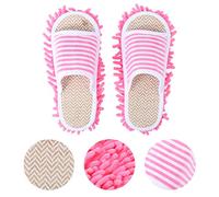 EXCEART Zapatillas De Limpieza De Suelos De Microfibra, Pantuflas Antideslizantes Para Casa, DiseñO a Rayas, CóModas Y Transpirables, Ideales Para Uso Diario En Hogar