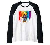 Exceed The Limit New York Teddy Bear- Colorful NYC Boroughs Camiseta Manga Raglan