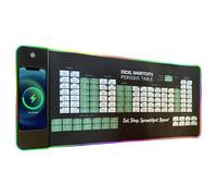 Excel - Alfombrilla de mouse con carga inalámbrica y luces RGB - Alfombrilla de mouse antideslizante grande con accesos directos de teclado Excel, cargador inalámbrico de 15 W e iluminación LED