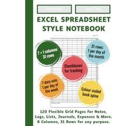 Excel Spreadsheet Style Notebook - Dark Green Spine | 120 flexible grid pages with 8 columns and 31 rows | For Notes, Logs, Lists, Journals, Expenses & More.: Grids | Checkboxes | Colour-Coded Spine