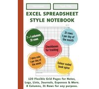 Excel Spreadsheet Style Notebook - Dark Orange Spine | 120 flexible grid pages with 8 columns and 31 rows | For Notes, Logs, Lists, Journals, Expenses & More.: Grids | Checkboxes | Colour-Coded Spine