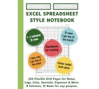 Excel Spreadsheet Style Notebook - Light Green Spine | 120 flexible grid pages with 8 columns and 31 rows | For Notes, Logs, Lists, Journals, Expenses & More.: Grids | Checkboxes | Colour-Coded Spine