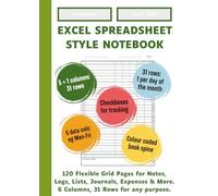 Excel Spreadsheet Style Notebook - Medium Green Spine | 120 flexible grid pages with 6 columns and 31 rows | For Notes, Logs, Lists, Journals, Expenses & More.: Grids | Checkboxes | Colour-Coded Spine