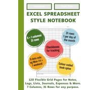 Excel Spreadsheet Style Notebook - Medium Green Spine | 120 flexible grid pages with 7 columns and 31 rows | For Notes, Logs, Lists, Journals, ... | Grids | Checkboxes | Colour-Coded Spine