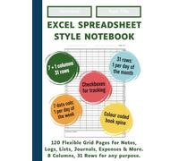 Excel Spreadsheet Style Notebook - Navy Blue Spine | 120 flexible grid pages with 8 columns and 31 rows | For Notes, Logs, Lists, Journals, Expenses & More.: Grids | Checkboxes | Colour-Coded Spine