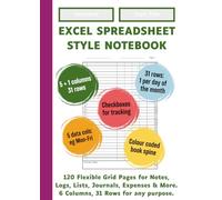Excel Spreadsheet Style Notebook - Pink Purple Spine | 120 flexible grid pages with 6 columns and 31 rows | For Notes, Logs, Lists, Journals, Expenses & More.: Grids | Checkboxes | Colour-Coded Spine