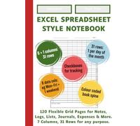 Excel Spreadsheet Style Notebook - Red Spine | 120 flexible grid pages with 7 columns and 31 rows | For Notes, Lists, Journals, Expenses & More: Multipurpose Log Book | Checkboxes | Colour-Coded Spine