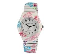 Excellanc Design - Reloj de pulsera analógico para mujer, diseño de mariposa, color blanco, rosa, azul, lila, correa de metal, elástico, flexible, cuarzo, Negro