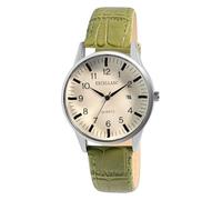 Excellanc - Reloj analógico para hombre, color beige, verde, fecha, imitación de piel, cuarzo, verde