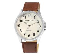 Excellanc - Reloj analógico para hombre, imitación de piel, cuarzo, color beige y marrón, marrón