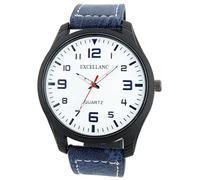 Excellanc - Reloj analógico para hombre, piel sintética, cuarzo, color blanco, azul y negro, azul, Correa