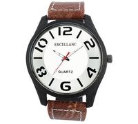 Excellanc - Reloj analógico para hombre, piel sintética, cuarzo, color blanco, plateado y marrón, marrón