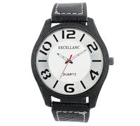 Excellanc - Reloj analógico para hombre, piel sintética, cuarzo, color blanco, plateado y negro, Negro