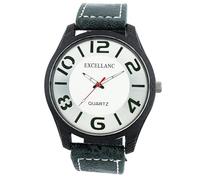 Excellanc - Reloj analógico para hombre, piel sintética, cuarzo, color blanco, plateado y verde oscuro, verde
