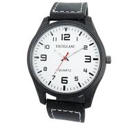 Excellanc - Reloj analógico para hombre, piel sintética, cuarzo, color blanco y negro, Negro