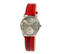 Excellanc - Reloj analógico para mujer (imitación de piel, piedras brillantes, cuarzo, plata), color rojo, rojo