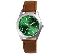 Excellanc Reloj de hombre de piel sintética con hebilla, manecillas luminosas, analógico, cuarzo, 2900227, marrón verde, Correa