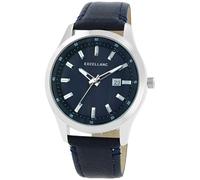 Excellanc Reloj de piel sintética azul oscuro para hombre con índice de línea y visualización de fecha