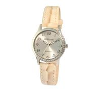 Excellanc - Reloj de pulsera analógico para mujer, imitación de piel, piedras brillantes, cuarzo, color plateado y beige, beige