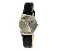 Excellanc - Reloj de pulsera analógico para mujer, imitación de piel, piedras brillantes, cuarzo, color plateado y negro, gris