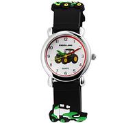 Excellanc Reloj de pulsera analógico de silicona para niños, con diseño de tractor 3D rojo o verde, cómic, negro / verde, Correa