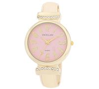 Excellanc Reloj de pulsera de cuarzo para mujer, pulsera de metal, números legibles, longitud de 16 cm, regalo para mujeres, Dorado/Rosa, Pulsera