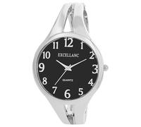 Excellanc Reloj de pulsera de metal para mujer, números legibles, redondos, longitud de 15,5 cm, reloj de pulsera de cuarzo, idea de regalo para mujeres, plateado/negro, Pulsera