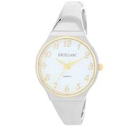 Excellanc Reloj de pulsera de metal para mujer, pulsera pulida, números legibles, redondos, longitud de 15,5 cm, reloj de pulsera de cuarzo, idea de regalo para mujeres, Plata/Blanco/Oro, Pulsera