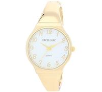 Excellanc Reloj de pulsera de metal para mujer, pulsera pulida, números legibles, redondos, longitud de 15,5 cm, reloj de pulsera de cuarzo, idea de regalo para mujeres, dorado/blanco, Pulsera