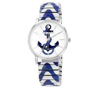 Excellanc Reloj de pulsera para mujer, diseño de ancla marítima, color blanco y azul, de acero inoxidable, con cordón de iones, Blanco