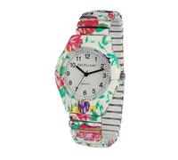 Excellanc - Reloj de pulsera para mujer, diseño floral, multicolor, analógico, metal, elástico, flexible, cuarzo, carbón