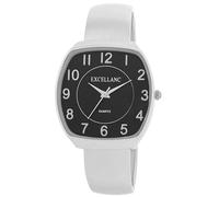 Excellanc Reloj de pulsera para mujer, pulsera de metal, números legibles, caja cuadrada, longitud de 15 cm, reloj de pulsera de cuarzo, idea de regalo para mujeres, plateado/negro, Pulsera