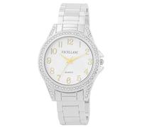 Excellanc Reloj de pulsera para mujer, pulsera de metal, números legibles, piedras Simili, longitud de 15 cm, reloj de pulsera de cuarzo, idea de regalo para mujeres, Plata/Blanco/Oro, Pulsera