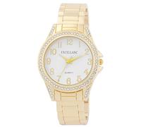 Excellanc Reloj de pulsera para mujer, pulsera de metal, números legibles, piedras Simili, longitud de 15 cm, reloj de pulsera de cuarzo, idea de regalo para mujeres, dorado/blanco, Pulsera