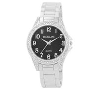 Excellanc Reloj de pulsera para mujer, pulsera de metal, números legibles, piedras Simili, longitud de 15 cm, reloj de pulsera de cuarzo, idea de regalo para mujeres, plateado/negro, Pulsera