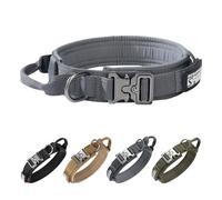EXCELLENT ELITE SPANKER Collar de adiestramiento Ajustable de Nylon Collar de Perro Militar Hebilla de Metal Resistente con asa de Control para Perros medianos y Grandes con Parches(GRY-XL)