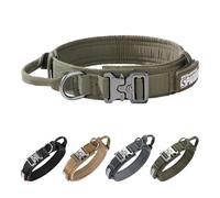 EXCELLENT ELITE SPANKER Collar de adiestramiento Ajustable de Nylon Collar de Perro Militar Hebilla de Metal Resistente con asa de Control para Perros medianos y Grandes con Parches(RGN-L)