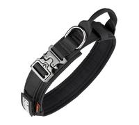 EXCELLENT ELITE SPANKER Collar de adiestramiento Ajustable de Nylon Collar de Perro Militar Hebilla de Metal Resistente con asa de Control para Perros medianos y Grandes con Parches(BLK-XL)