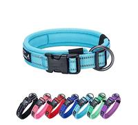 EXCELLENT ELITE SPANKER Collar de perro de nailon reflectante con acolchado suave transpirable ajustable grueso collares para mascotas para perros pequeños, medianos y grandes (M, azul claro)